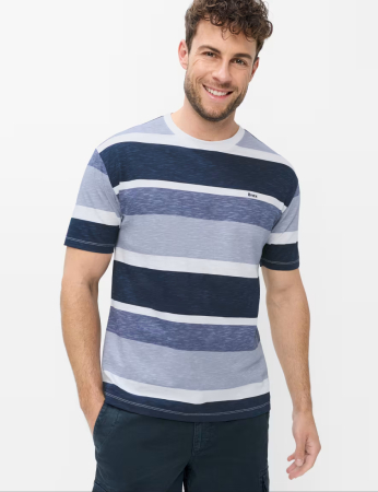 Tricou O Neck bumbac barbati BRAX TROY S albastru dungi [1]