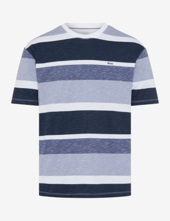 tricouri dupa stil - Tricou O Neck bumbac barbati BRAX TROY S albastru dungi