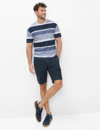 Tricou O Neck bumbac barbati BRAX TROY S albastru dungi [3]