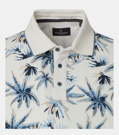 Tricou polo bumbac barbati CASA MODA alb crem print palmieri albastru [2]