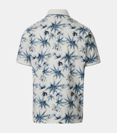 Tricou polo bumbac barbati CASA MODA alb crem print palmieri albastru [1]
