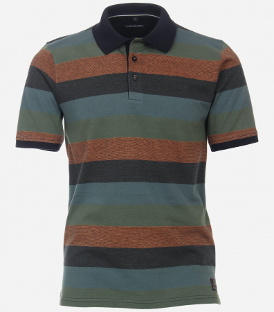 Tricouri - Tricou polo bumbac barbati CASA MODA dungi caramiziu/verde