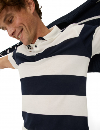 Tricou polo barbati bumbac/modal BRAX PAVEL dungi alb/bleumarin [5]