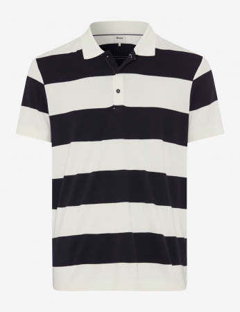 tricouri polo - Tricou polo barbati bumbac/modal BRAX PAVEL dungi alb/bleumarin