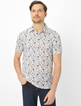 Tricou polo barbati BRAX PEPE P alb print fbleumarin loral acuarela [2]