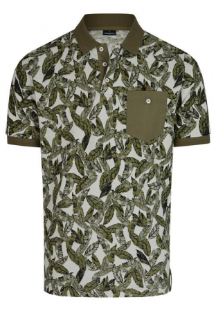 tricouri polo - Tricou polo bumbac barbati DANIEL HECHTER Pique kaki print frunze