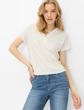 Tricou V Neck femei bumbac/modal BRAX CAELEN S crem [1]
