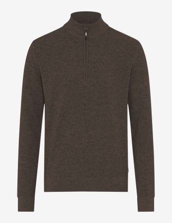 pulover cu fermoar - Pulover lana/casmir troyer barbati BRAX STEFFEN maro