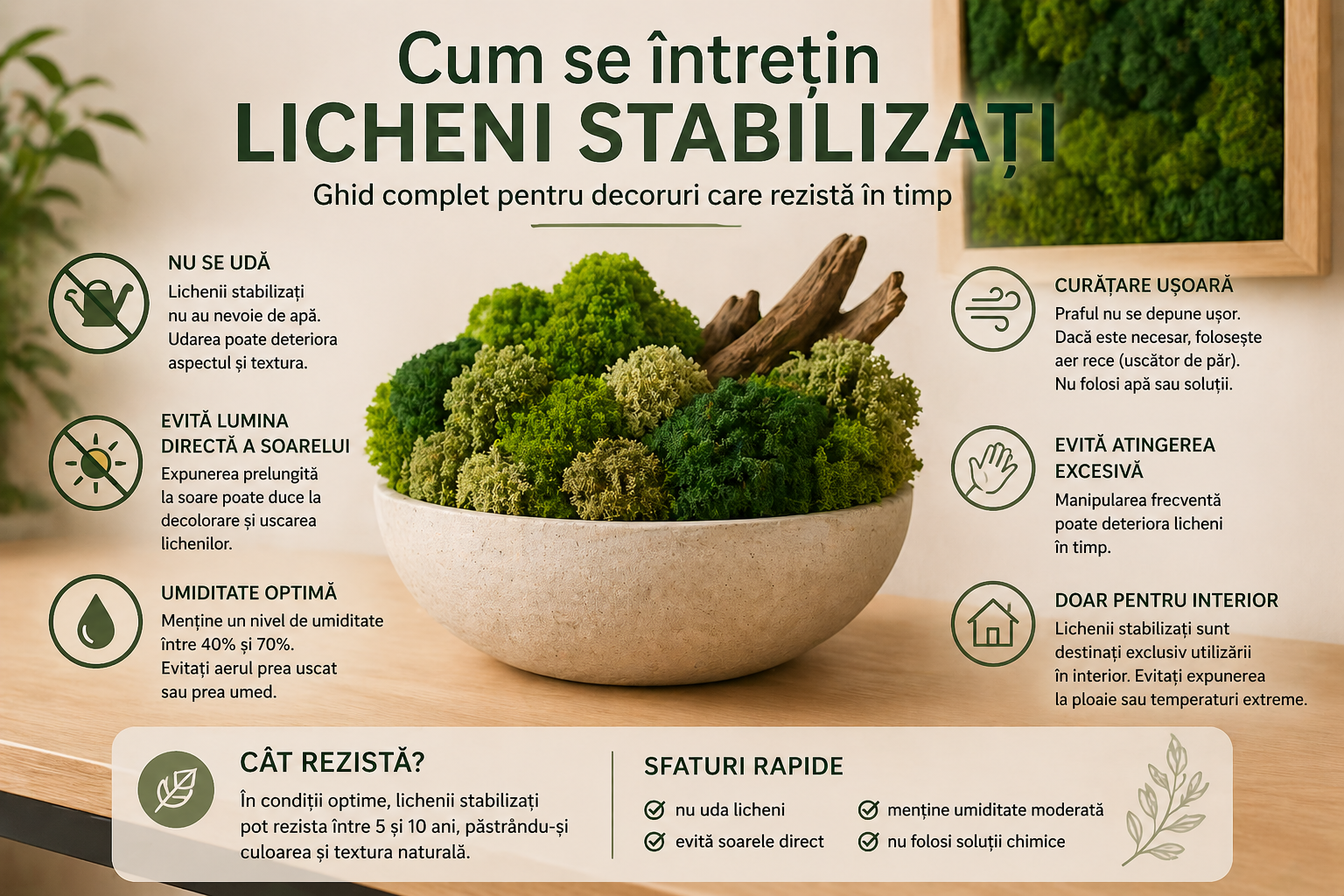 Cum se întrețin licheni stabilizați – ghid complet