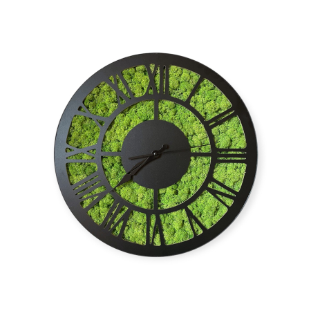 Decoratiuni - Ceas de perete cu licheni stabilizați verde deschis – decor natural, modern și unic