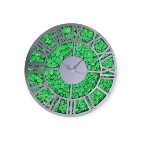 Decoratiuni - Ceas de perete cu licheni stabilizați verde inchis