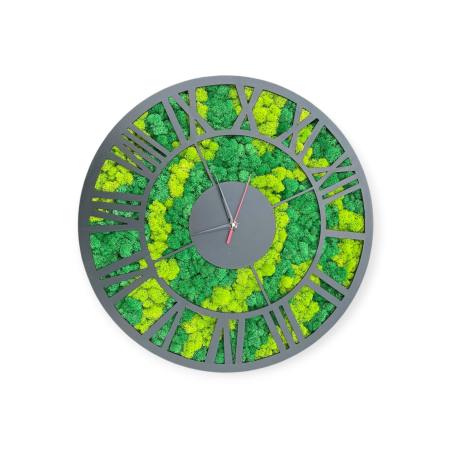Decoratiuni - Ceas de perete cu licheni stabilizați verde mix