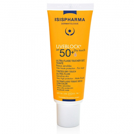 Isispharma - UVEBLOCK® SPF 50+  Dry Touch Medium TintedUltra-fluid protector nuantator cu efect matifiant cu protectie solara SPF50+, ten gras