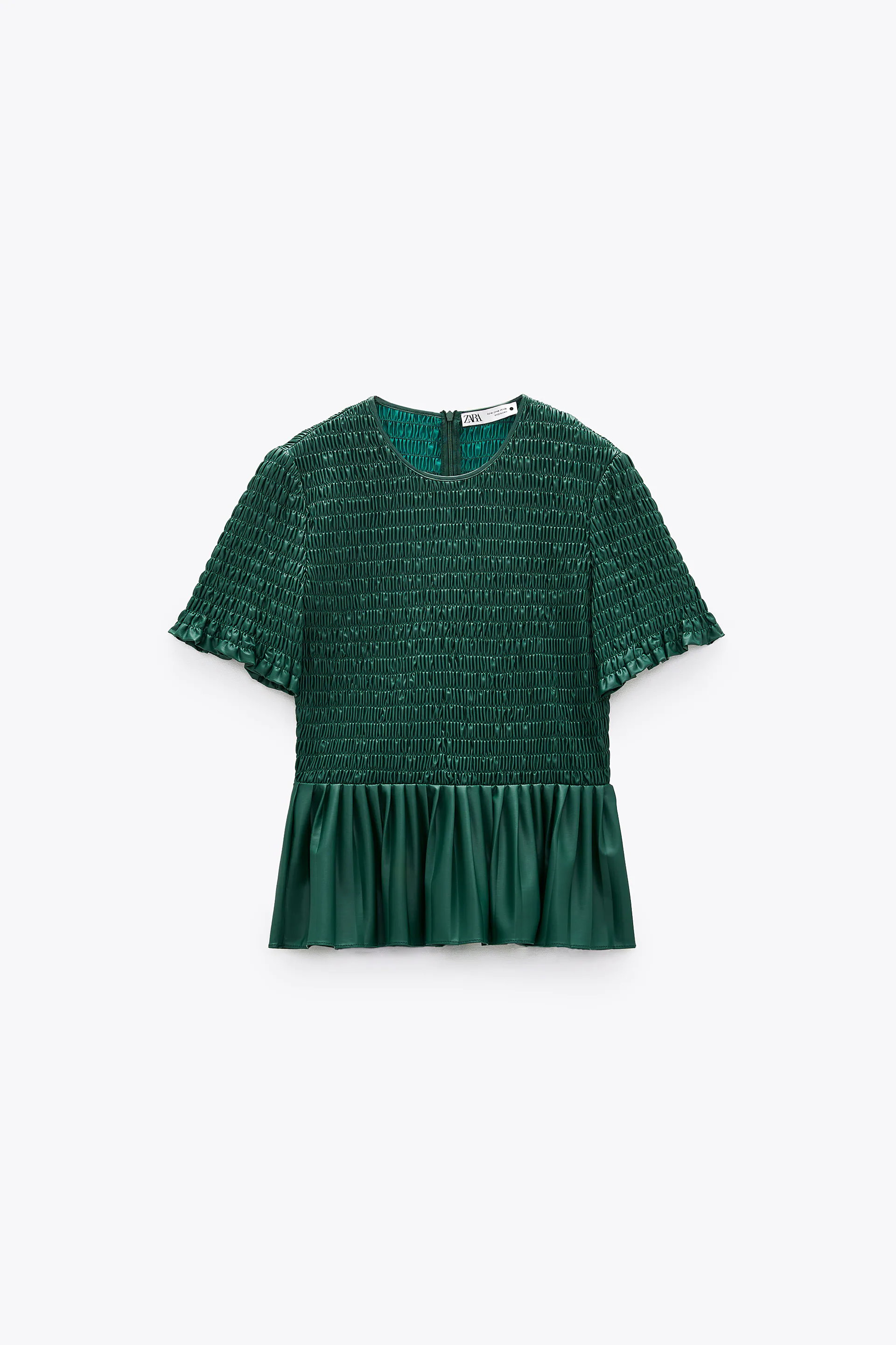 bluza verde zara cu elastic si pliuri [6]