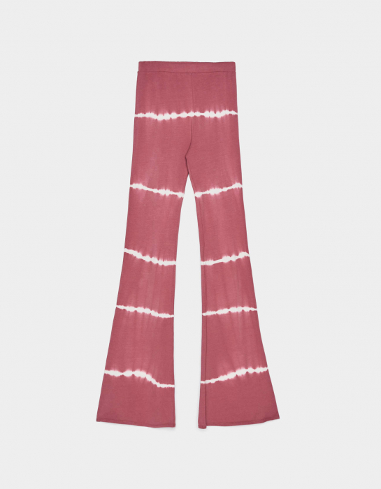 pantaloni evazati roz bershka cu dungi albe [4]