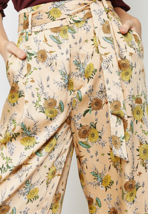 pantaloni crem mango cu imprimeu floral si cordon [4]