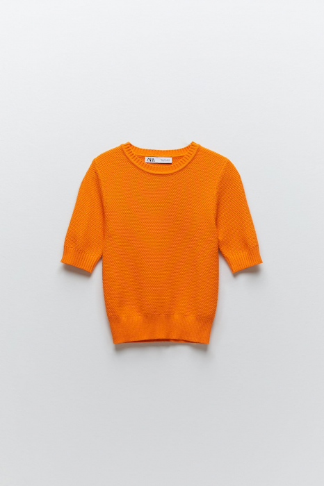 bluza portocalie zara cu model si maneca scurta [2]