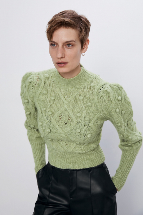 pulover tricotat verde zara cu model [4]