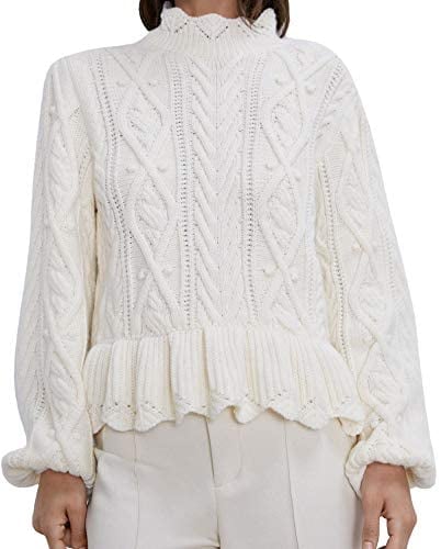pulover tricotat alb zara cu model si volanase [2]