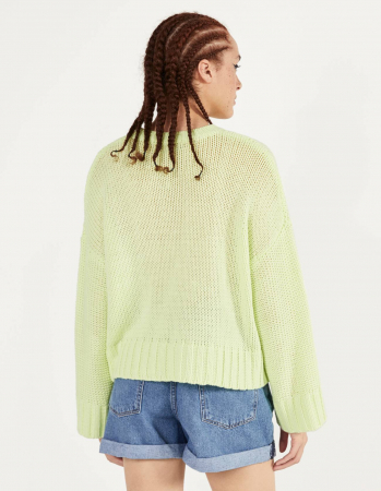 pulover tricotat verde neon bershka [3]