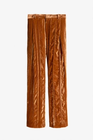 pantaloni maro zara de catifea cu talie inalta [4]