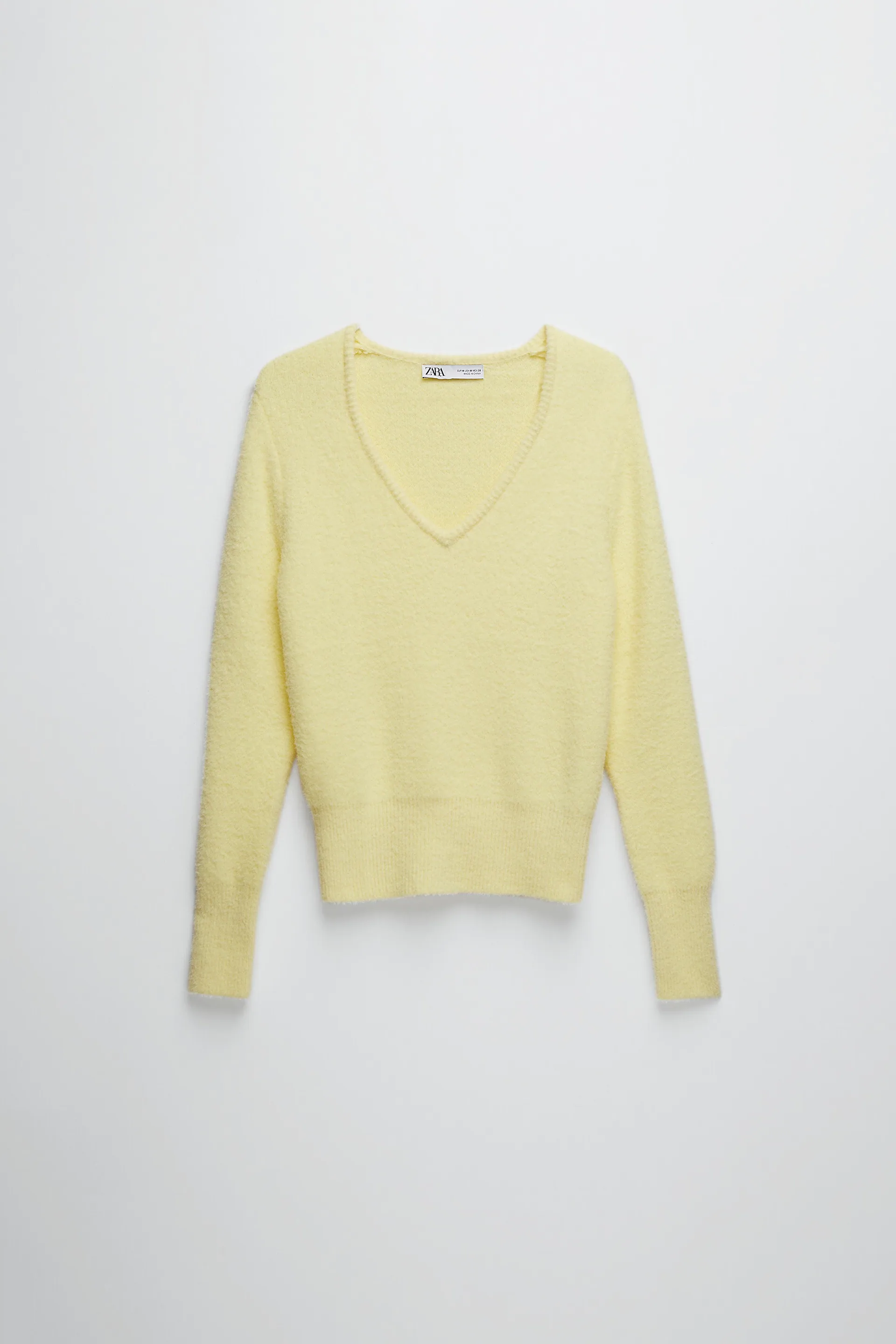 pulover tricotat galben zara cu decolteu in v [0]