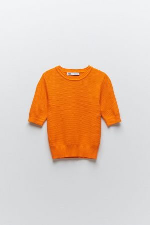 bluza portocalie zara cu model si maneca scurta [1]