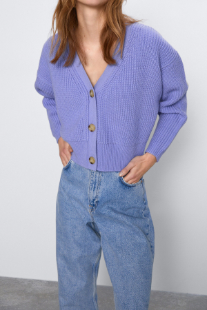 pulover tricotat violet zara cu nasturi [1]