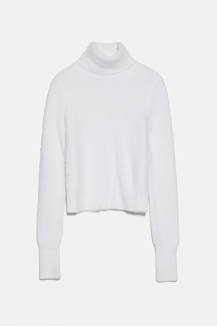 pulover tricotat alb zara cu guler pe gat [3]