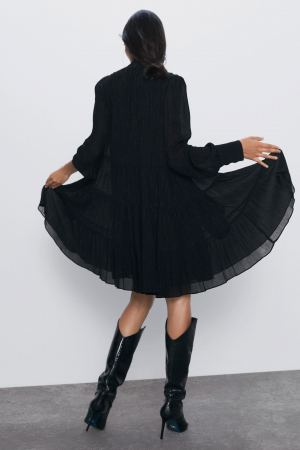 rochie mini neagra zara cu dungi din fibre metalizate [5]