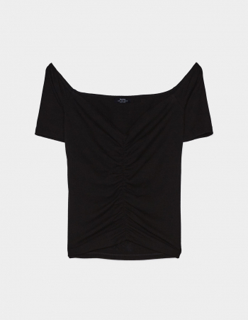 tricou femei bershka negru cu model, [3]