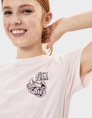 tricou roz femei bershka cu imprimeu [1]