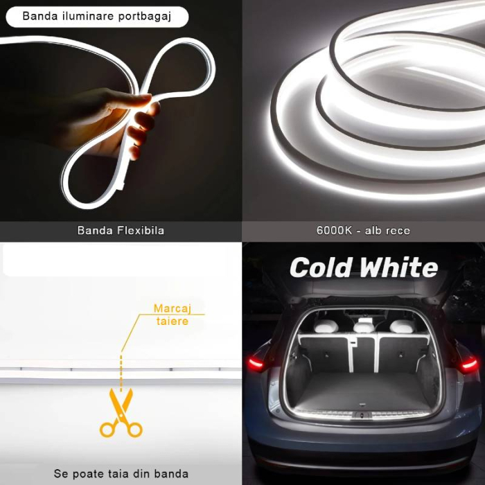 Banda auto LED iluminat portbagaj cu iluminare DINAMICA lumina alb-rece universala 12V - SFX [6]