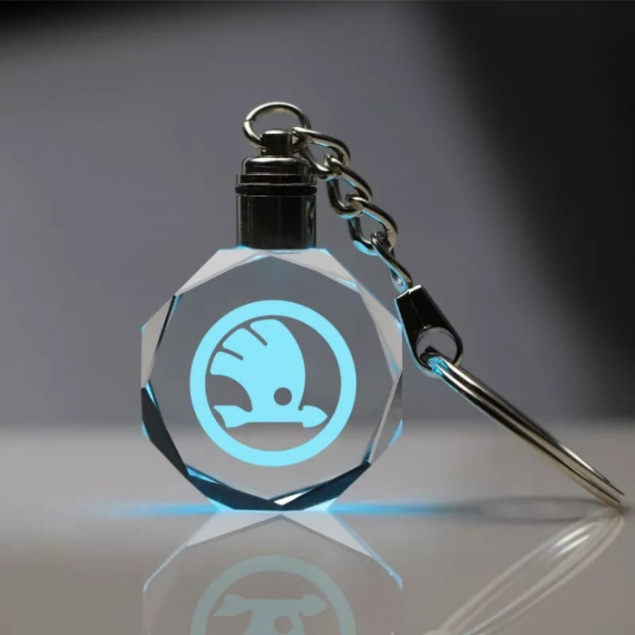 Breloc auto din cristal cu LED - Logo SKODA [1]