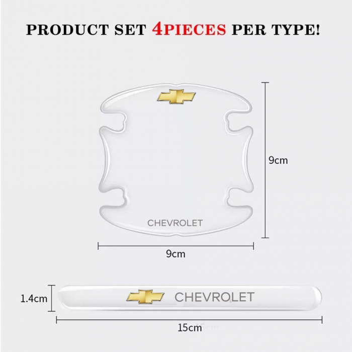 Set 8 Stikere - Autocolante Transparente pentru Protectie Zgarieturi Manere Usa - CHEVROLET [3]