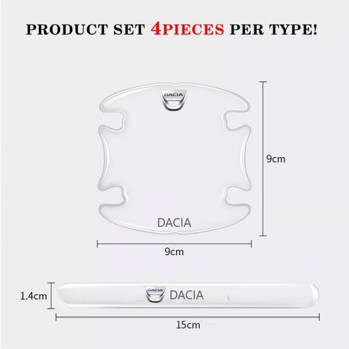 Set 8 Stikere - Autocolante Transparente pentru Protectie Zgarieturi Manere Usa - DACIA [3]