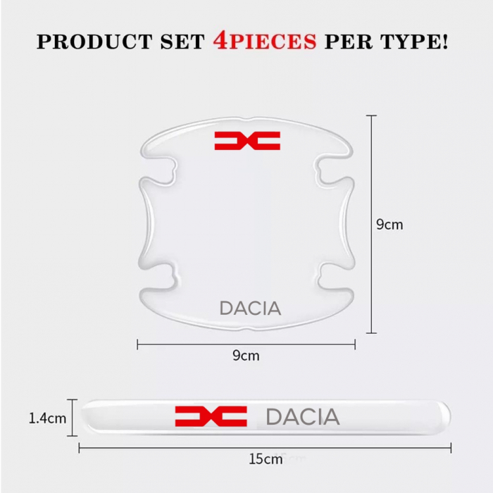Set 8 Stikere - Autocolante Transparente pentru Protectie Zgarieturi Manere Usa - DACIA [3]