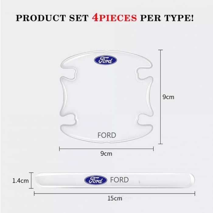 Set 8 Stikere - Autocolante Transparente pentru Protectie Zgarieturi Manere Usa - FORD [3]