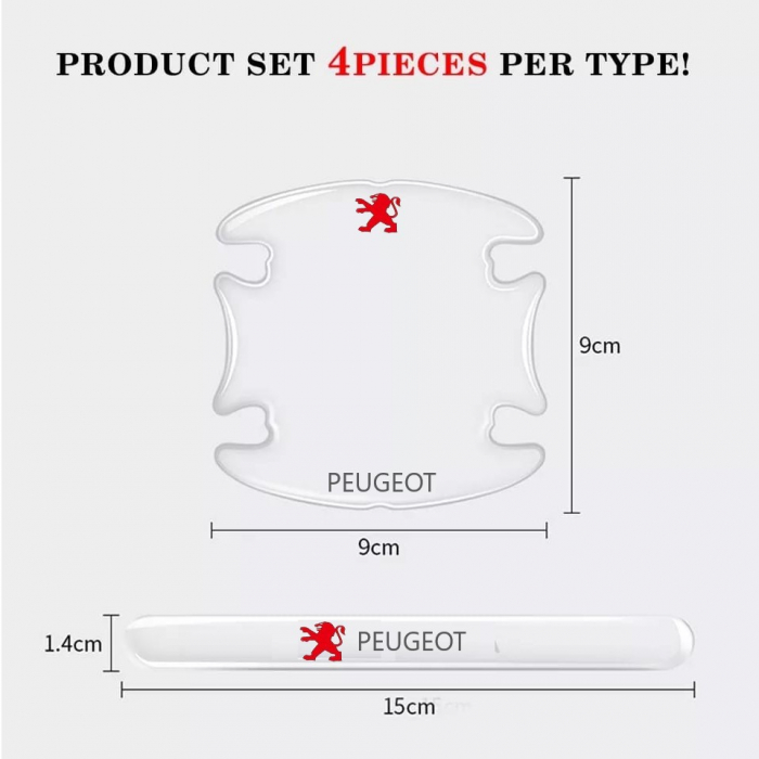 Set 8 Stikere - Autocolante Transparente pentru Protectie Zgarieturi Manere Usa - PEUGEOT [3]