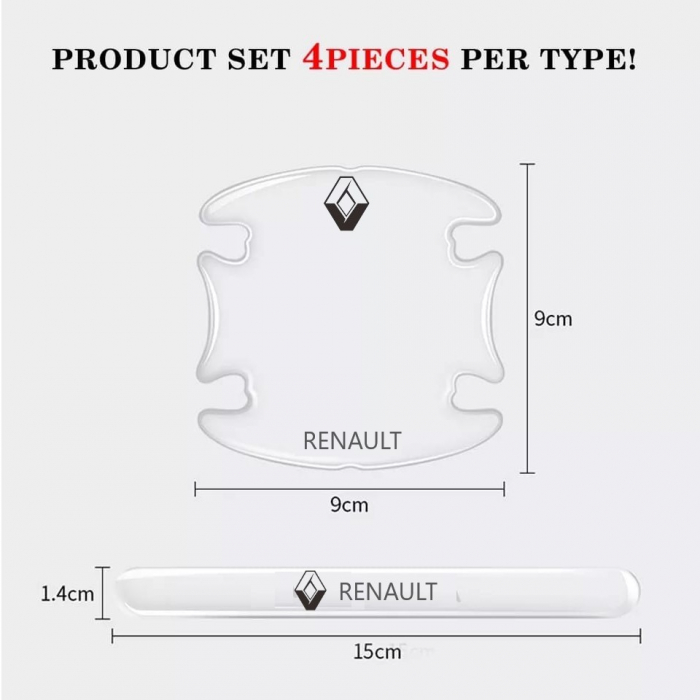Set 8 Stikere - Autocolante Transparente pentru Protectie Zgarieturi Manere Usa - RENAULT [3]