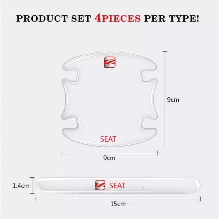 Set 8 Stikere - Autocolante Transparente pentru Protectie Zgarieturi Manere Usa - SEAT [3]