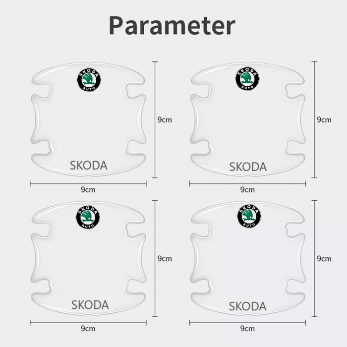 Set 8 Stikere - Autocolante Transparente pentru Protectie Zgarieturi Manere Usa - SKODA [4]