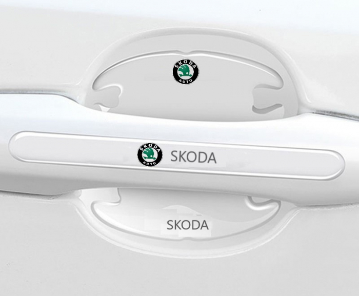 Set 8 Stikere - Autocolante Transparente pentru Protectie Zgarieturi Manere Usa - SKODA [2]
