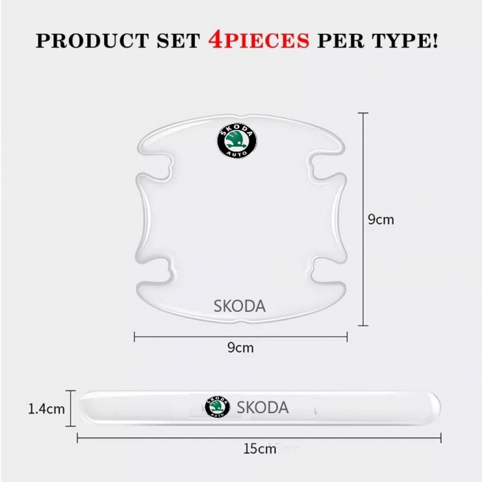 Set 8 Stikere - Autocolante Transparente pentru Protectie Zgarieturi Manere Usa - SKODA [3]
