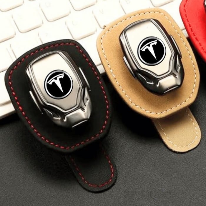 Suport auto ochelari TESLA - piele neagra ALCANTARA [2]