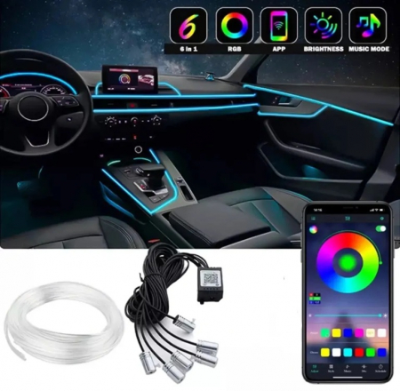 Banda LED - Kit 5 Benzi LED Lumini Ambientale auto RGB - control din aplicatie prin smartphone