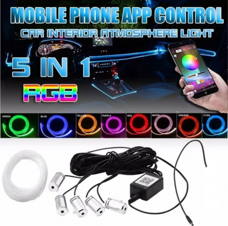 Kit 5 Benzi LED Lumini Ambientale auto RGB - control din aplicatie prin smartphone [2]