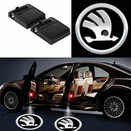 Proiectoare portiera cu holograma - Set 2 Lampi Proiectoare Led Logo Universale SKODA