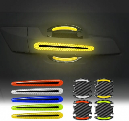 Protectii Manere exterioare usa - Set 8 Stikere - Autocolante din silicon carbon reflectorizant pentru Protectie Zgarieturi Manere Usa
