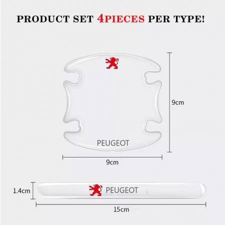 Set 8 Stikere - Autocolante Transparente pentru Protectie Zgarieturi Manere Usa - PEUGEOT [2]